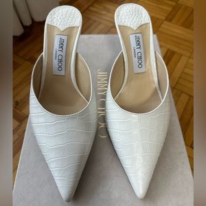 JIMMY CHOO CROC LEATHER MULES